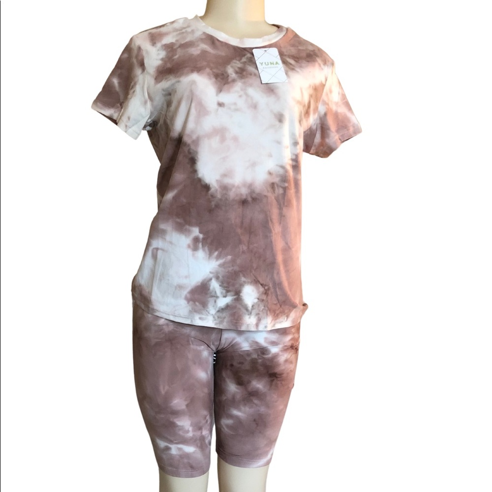 Tan/White Tie Dye 2 Piece Short Set